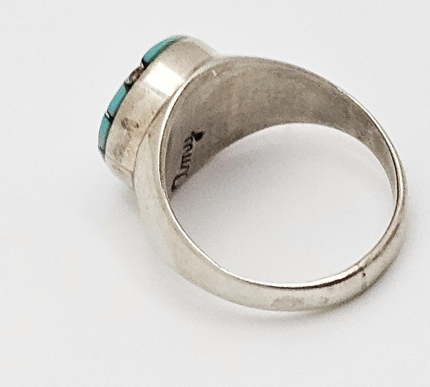 Fremragende Zuni Amy Quandelacy Turkis + Onyx Indlagt Kolibri Ring ca. 1980'erne