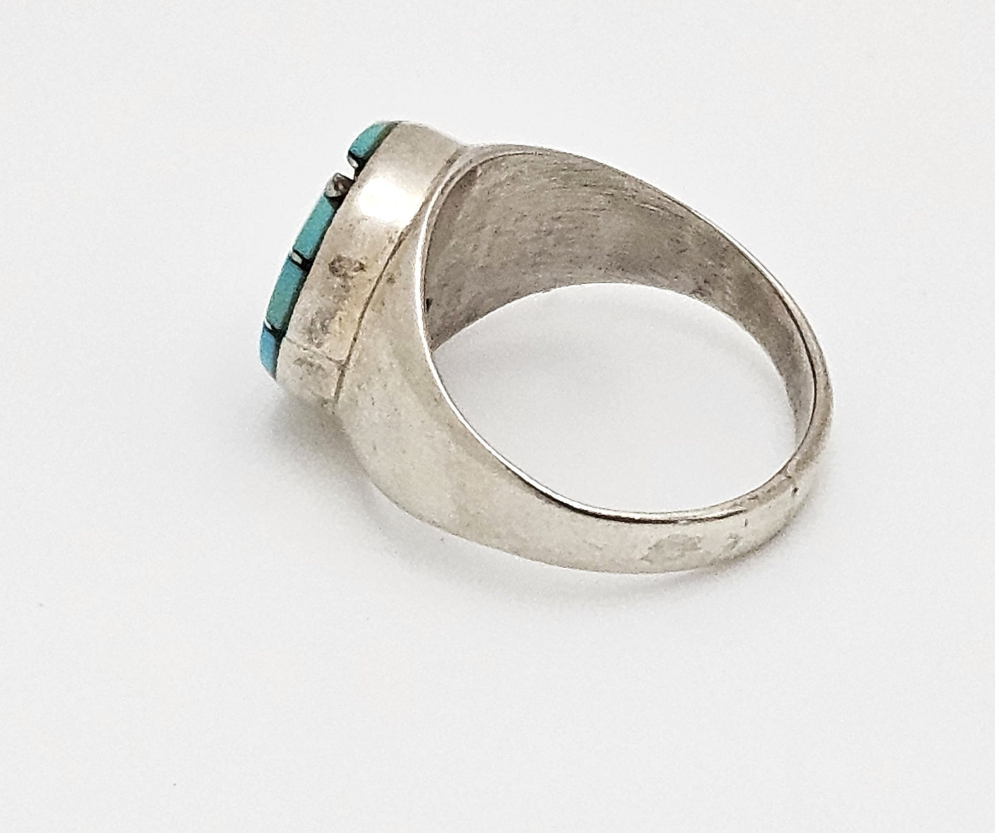 Fremragende Zuni Amy Quandelacy Turkis + Onyx Indlagt Kolibri Ring ca. 1980'erne