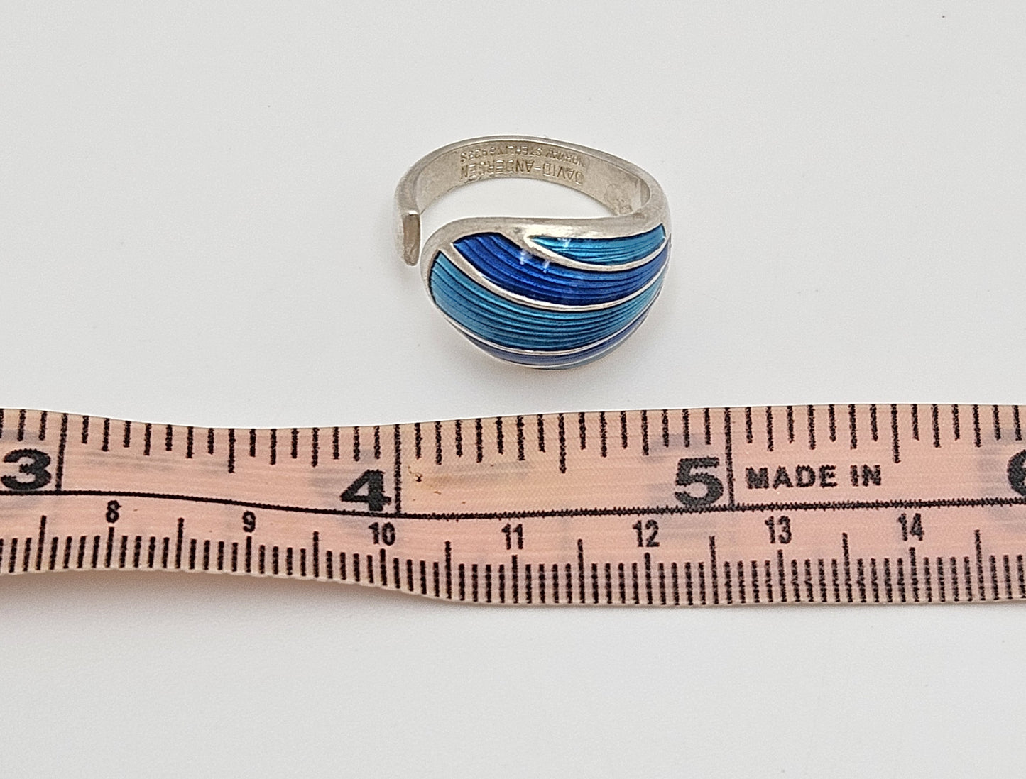 Norwegian David Andersen Sterling Blue Enamel Striped Wrap Ring Circa 40/50s