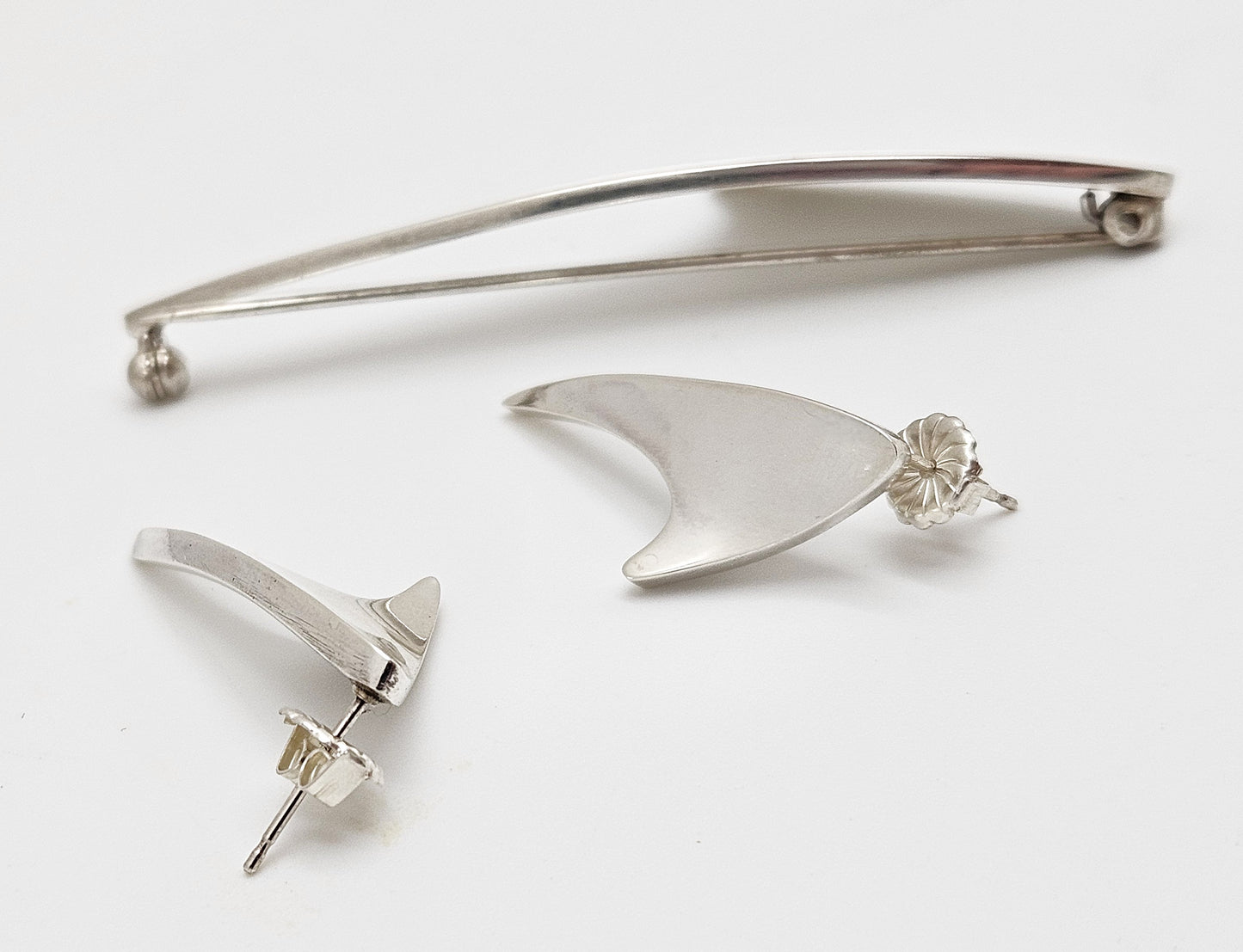Superb Bent Knudsen Denmark Sterling Atomic Modernist Brooch & Earrings Set