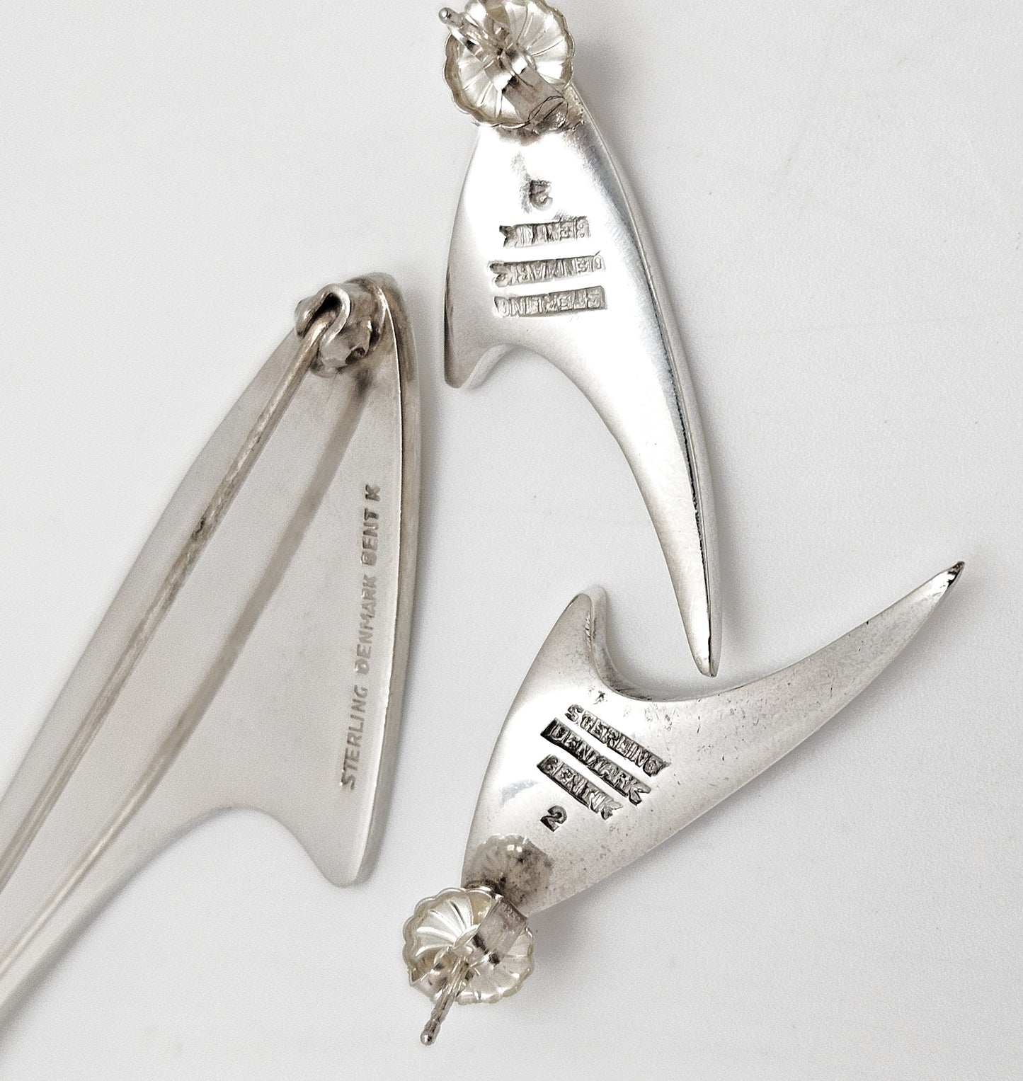 Superb Bent Knudsen Denmark Sterling Atomic Modernist Brooch & Earrings Set