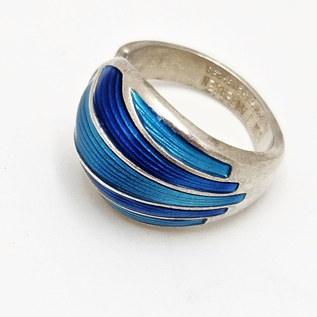 Norwegian David Andersen Sterling Blue Enamel Striped Wrap Ring Circa 40/50s