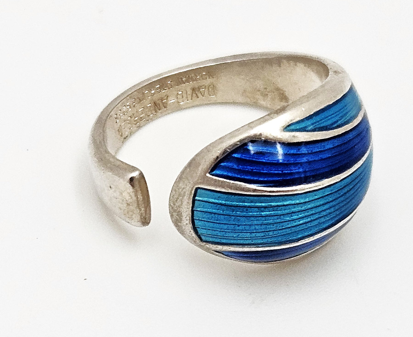 Norwegian David Andersen Sterling Blue Enamel Striped Wrap Ring Circa 40/50s