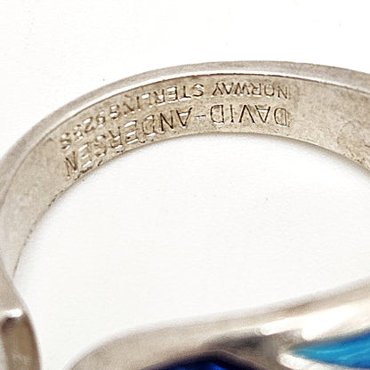 Norwegian David Andersen Sterling Blue Enamel Striped Wrap Ring Circa 40/50s, alternate product view 6