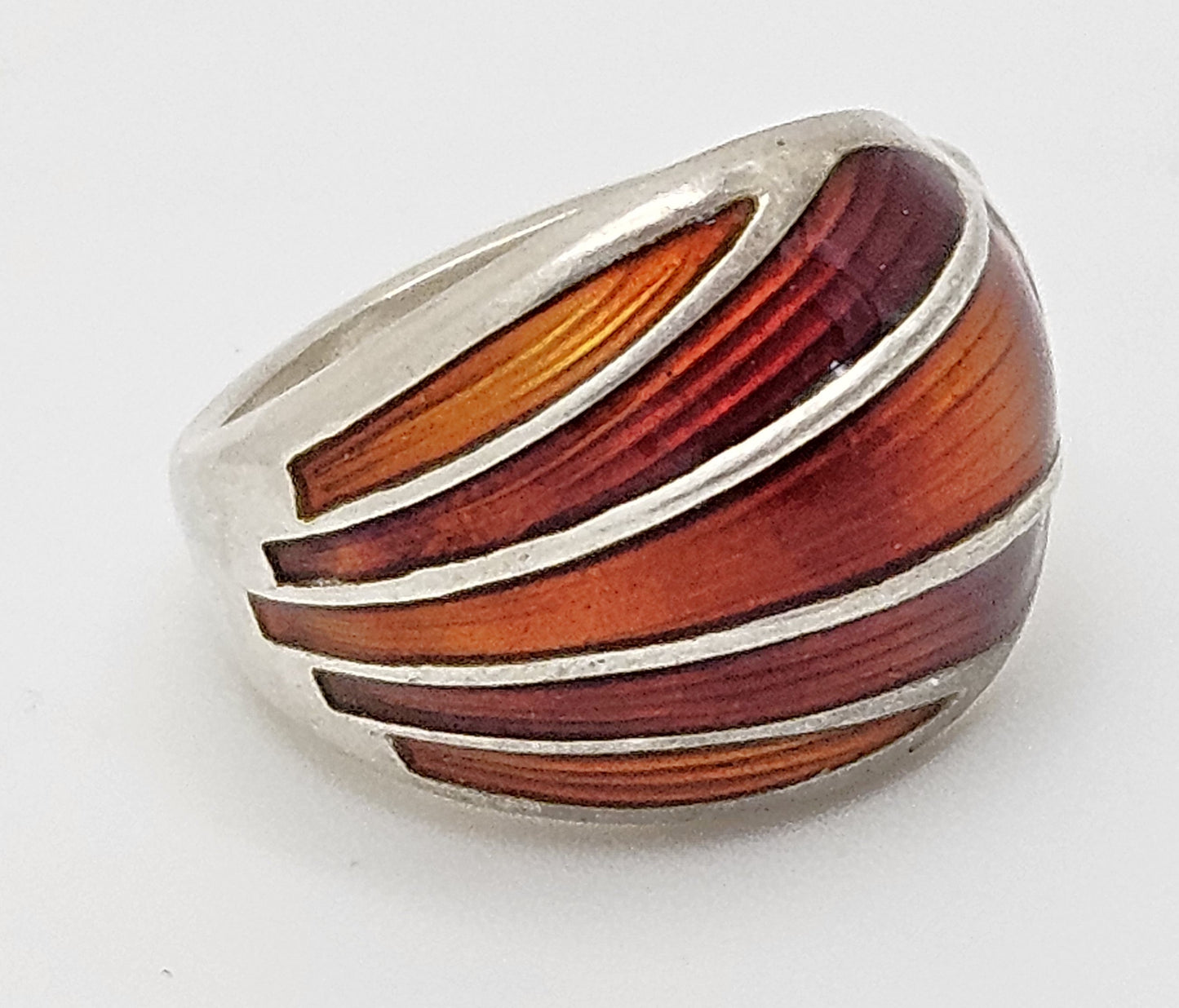 Norwegian David Andersen Sterling Reds Enamel Striped Wrap Ring Circa 40/50s