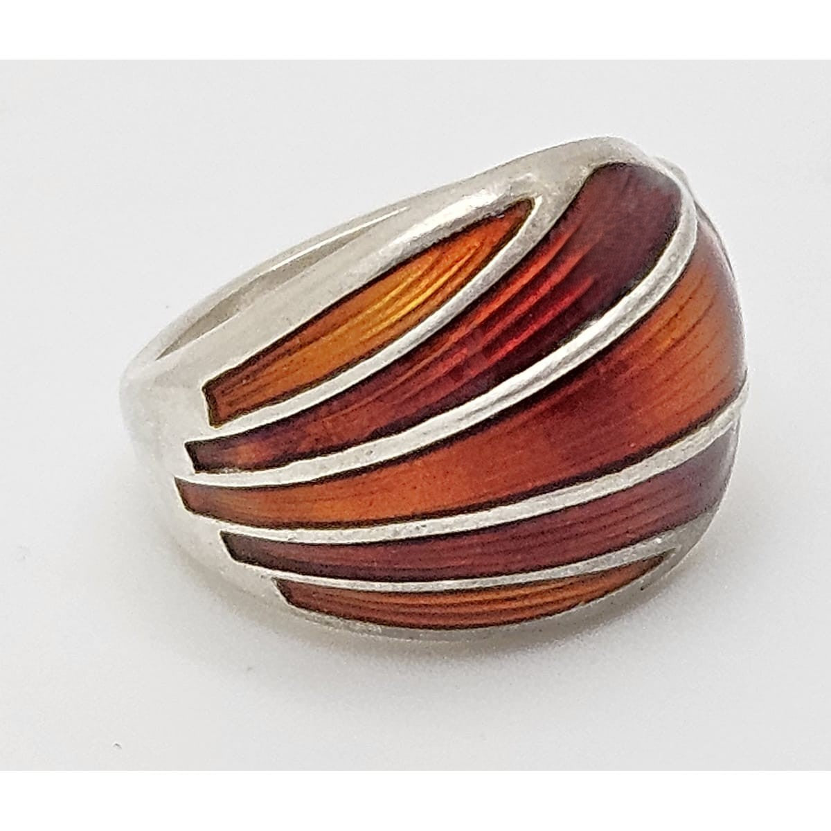 Norwegian David Andersen Sterling Reds Enamel Striped Wrap Ring Circa 40/50s