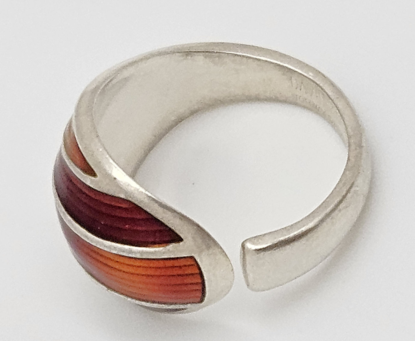 Norwegian David Andersen Sterling Reds Enamel Striped Wrap Ring Circa 40/50s