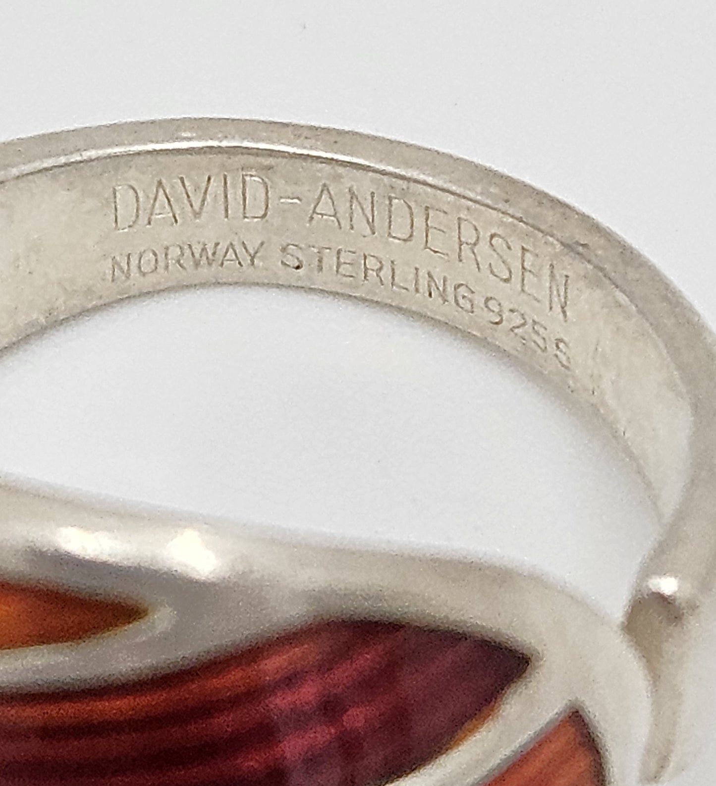 Norwegian David Andersen Sterling Reds Enamel Striped Wrap Ring Circa 40/50s