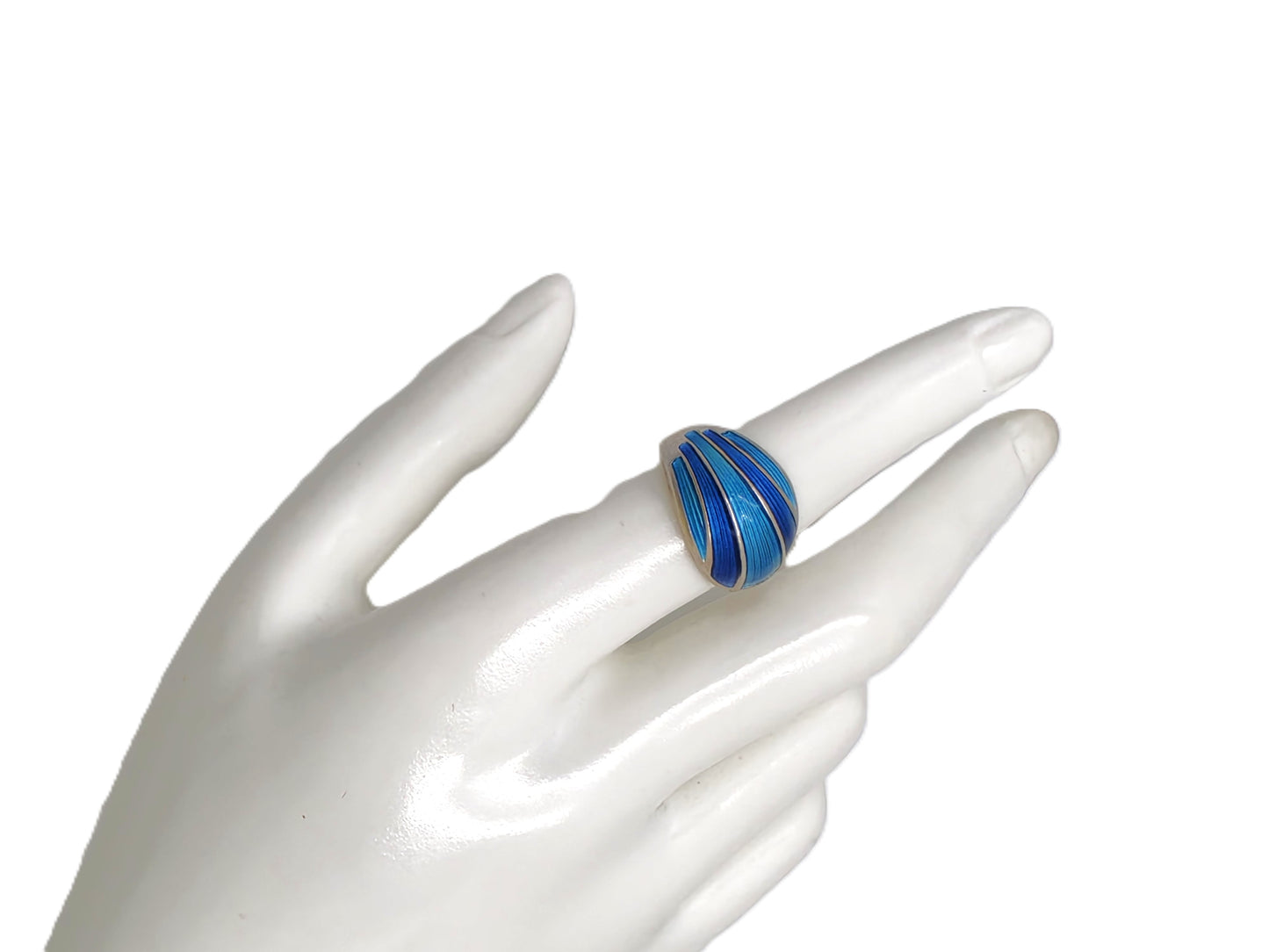 Norwegian David Andersen Sterling Blue Enamel Striped Wrap Ring Circa 40/50s