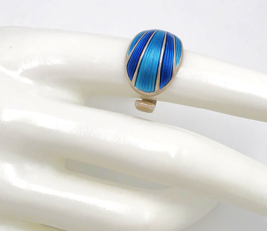 Norwegian David Andersen Sterling Blue Enamel Striped Wrap Ring Circa 40/50s