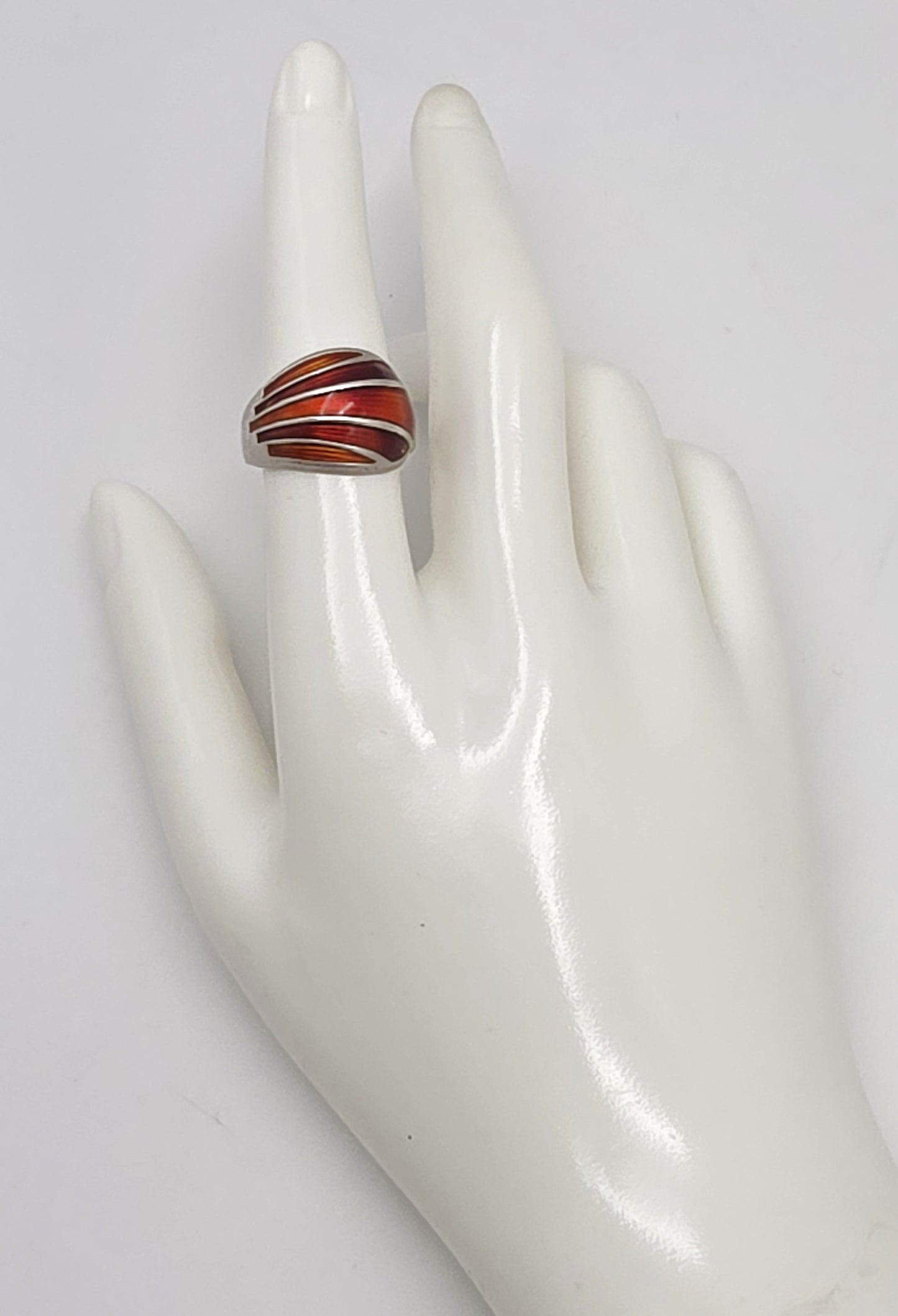 Norwegian David Andersen Sterling Reds Enamel Striped Wrap Ring Circa 40/50s