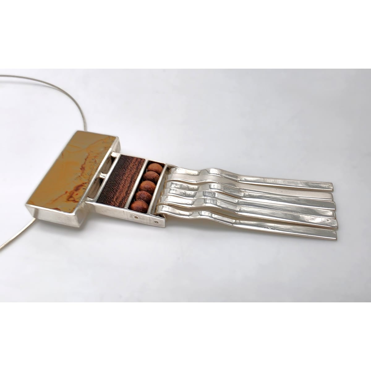 US Designer Keith Harryman Sterling Stone Wood Modernist Pendant Necklace, alternate product view 3