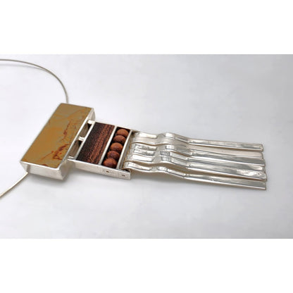 US Designer Keith Harryman Sterling Stone Wood Modernist Pendant Necklace, alternate product view 3