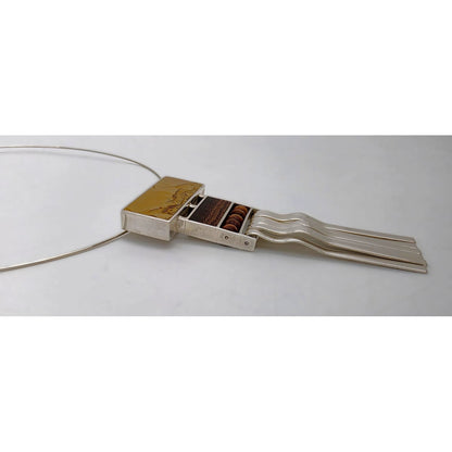 US Designer Keith Harryman Sterling Stone Wood Modernist Pendant Necklace, alternate product view 5