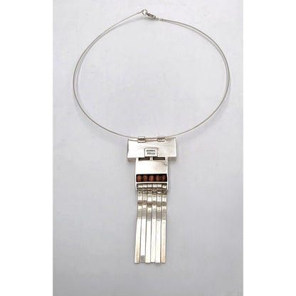 US Designer Keith Harryman Sterling Stone Wood Modernist Pendant Necklace, alternate product view 8