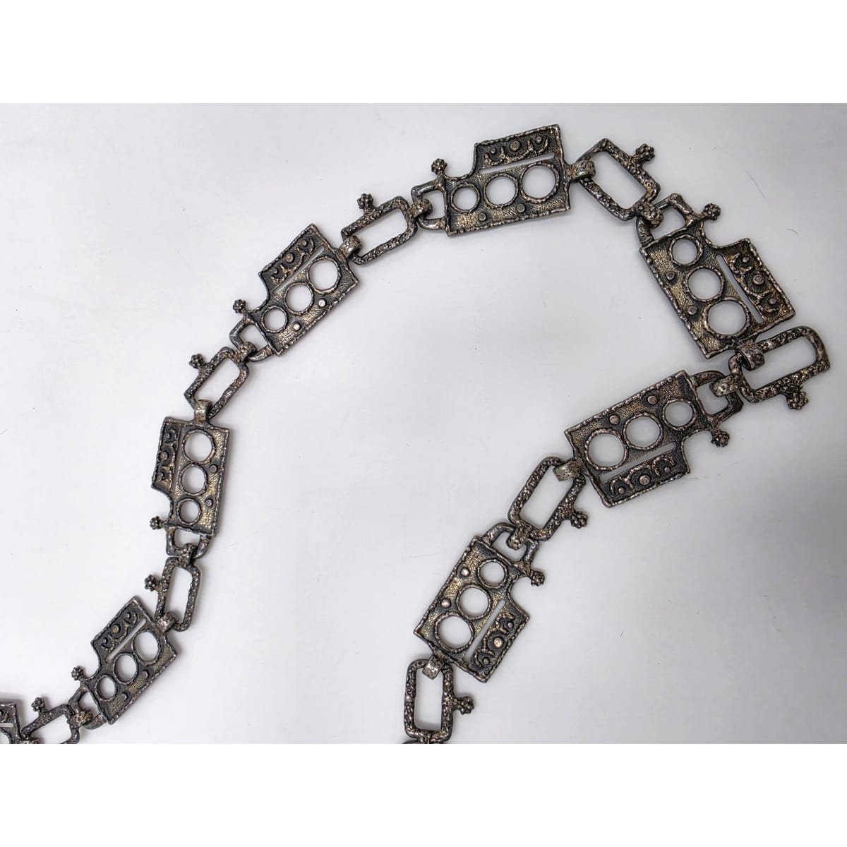 Superb Guy Vidal Abstract Brutalist Links SP Pewter Belt or XL Necklace 60/70s, alternate product view 9