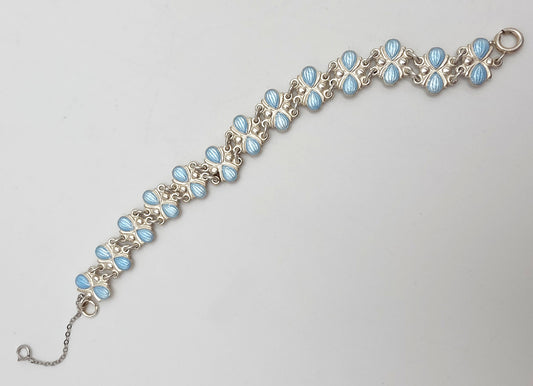 Bracelet vintage Volmer Bahner Danemark en argent vermeil et émail guilloché, style Art Déco