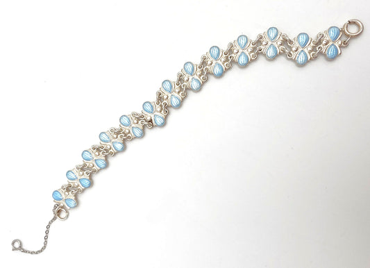 Bracelet vintage Volmer Bahner Danemark en argent vermeil et émail guilloché, style Art Déco