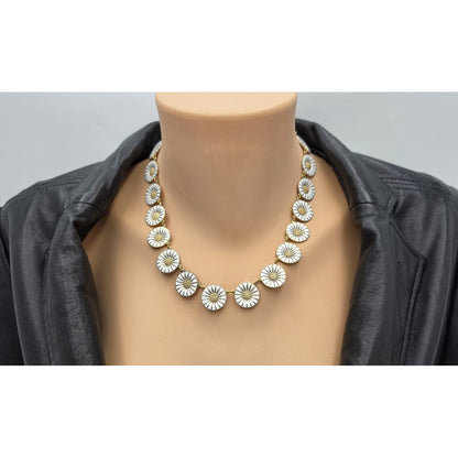 Anton Michelsen Denmark Sterling Enamel Marguerite Daisy Necklace 1940s, alternate product view 2