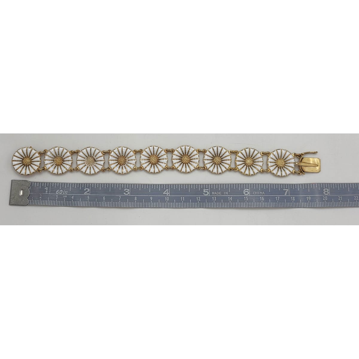 Anton Michelsen Denmark Sterling Enamel Marguerite Daisy Bracelet 1940s, alternate product view 9