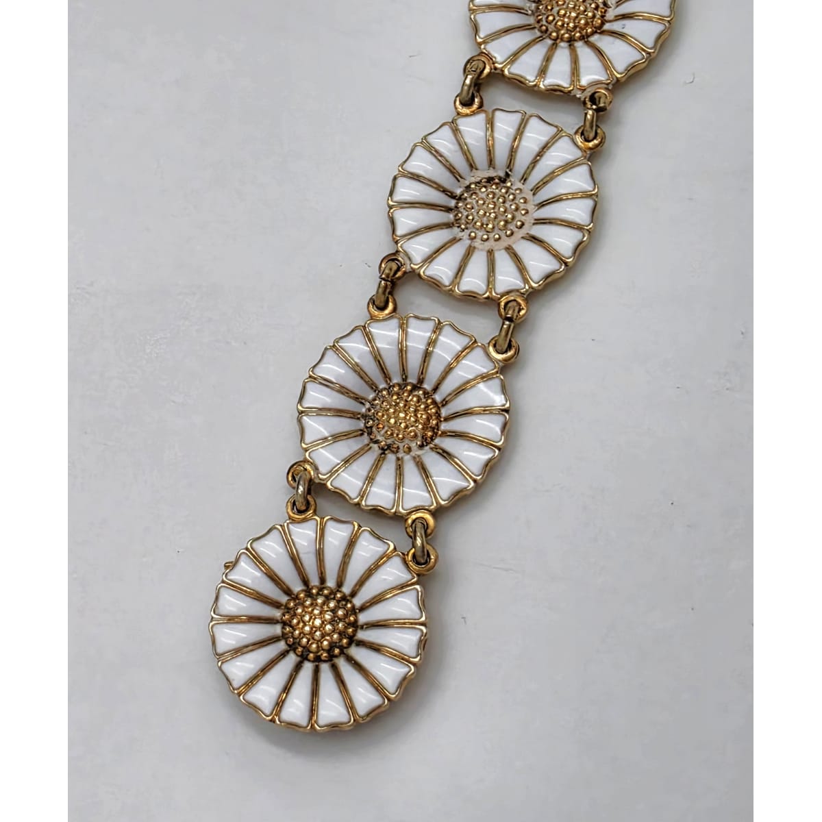 Anton Michelsen Denmark Sterling Enamel Marguerite Daisy Bracelet 1940s, alternate product view 5