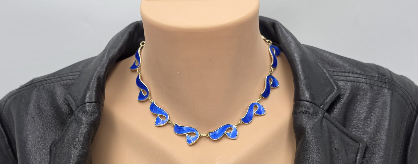 Ivar Holth Norge Sterling Emalje Retro Modernist SJELDENT XL Halskjede 1950-tallet