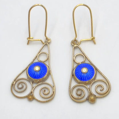 Rare Aksel Holmsen Norway Sterling Guilloche Enamel Earrings Circa 1920/30s, alternate product view 5