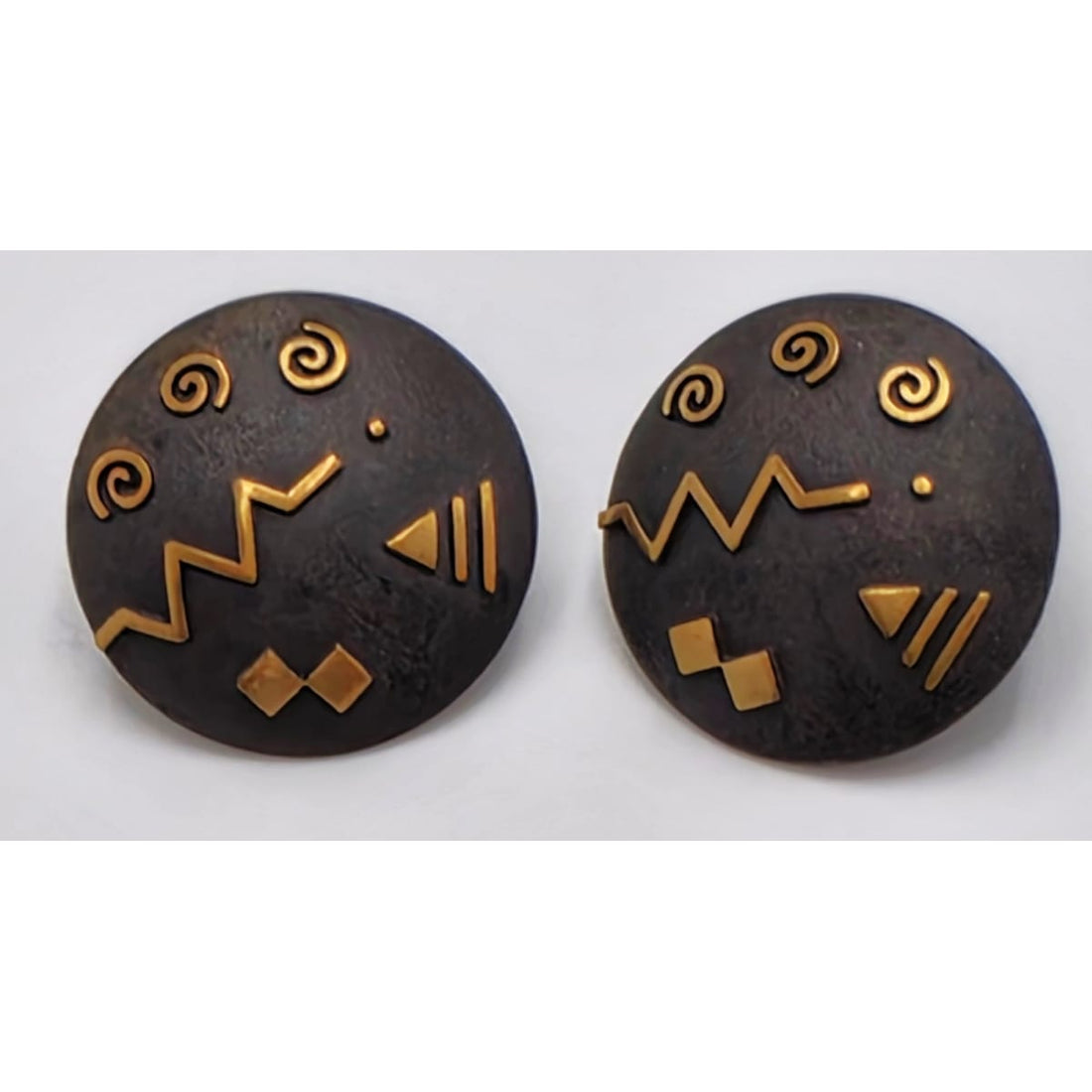 Cathleen Bunt Sterling 14K 24K Gold Memphis Style Modernist Earrings C 1980s