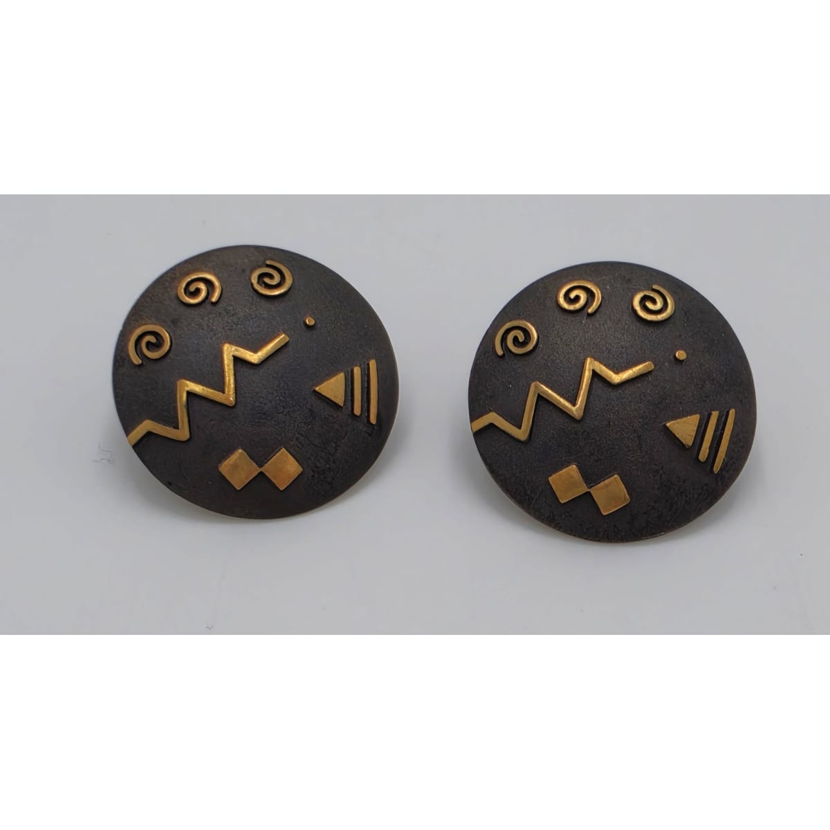 Cathleen Bunt Sterling 14K 24K Gold Memphis Style Modernist Earrings C 1980s, alternate product view 3
