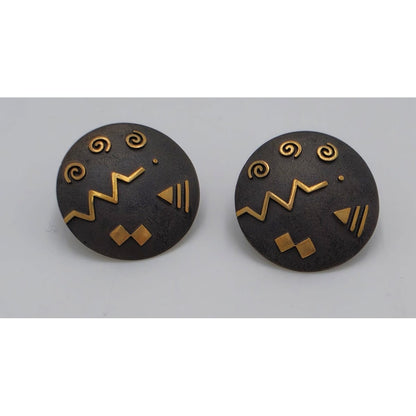 Cathleen Bunt Sterling 14K 24K Gold Memphis Style Modernist Earrings C 1980s, alternate product view 3
