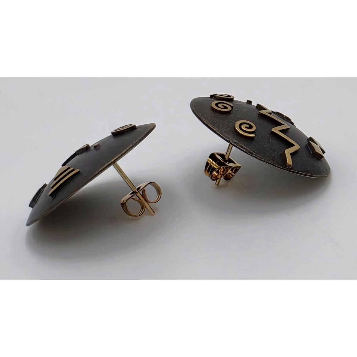 Cathleen Bunt Sterling 14K 24K Gold Memphis Style Modernist Earrings C 1980s, alternate product view 4