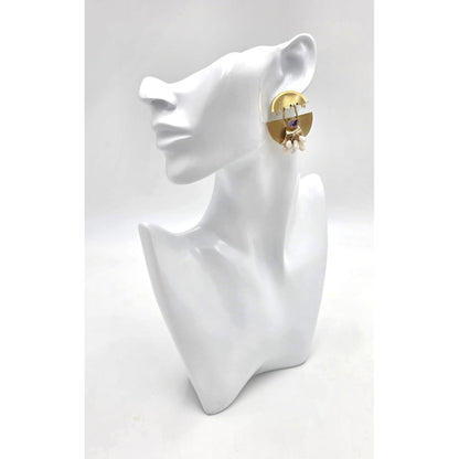 Modernist Deco Revival Amethyst Pearl Gilt Sterling Dangle Earrings C. 1980&