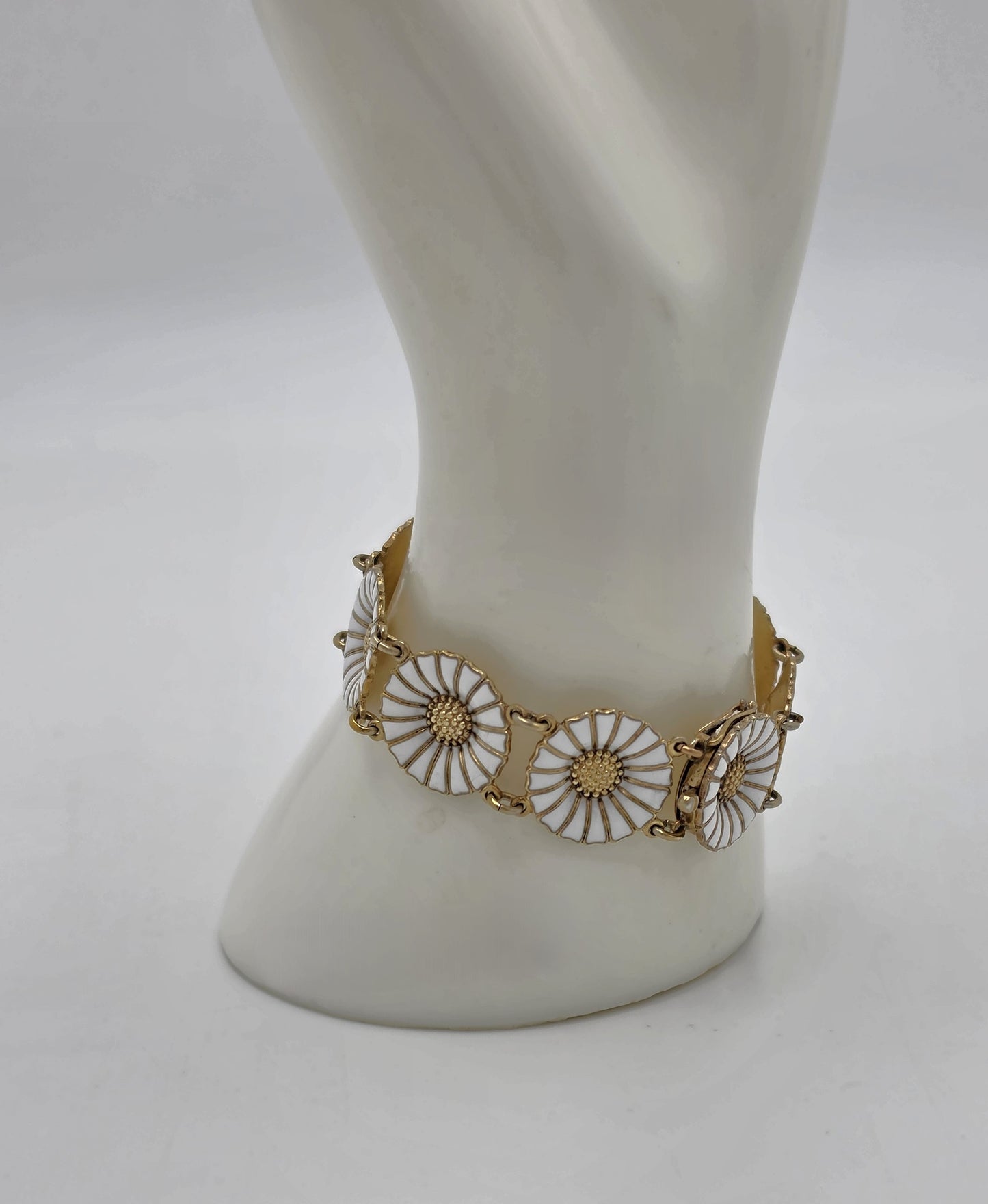 Anton Michelsen Denmark Sterling Enamel Marguerite Daisy Bracelet 1940s