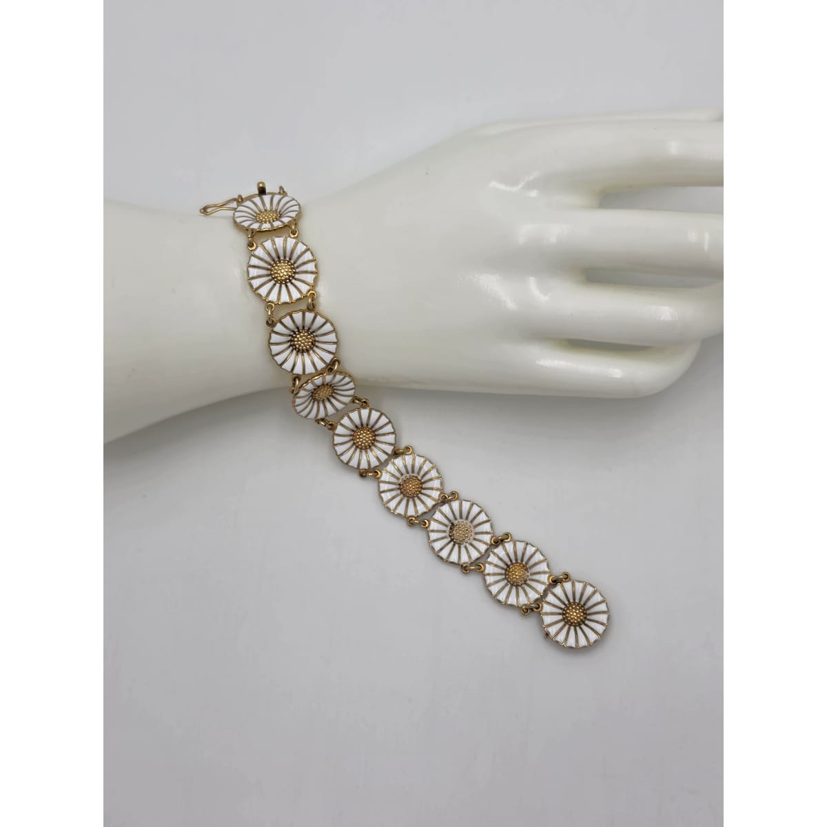 Anton Michelsen Denmark Sterling Enamel Marguerite Daisy Bracelet 1940s, alternate product view 6