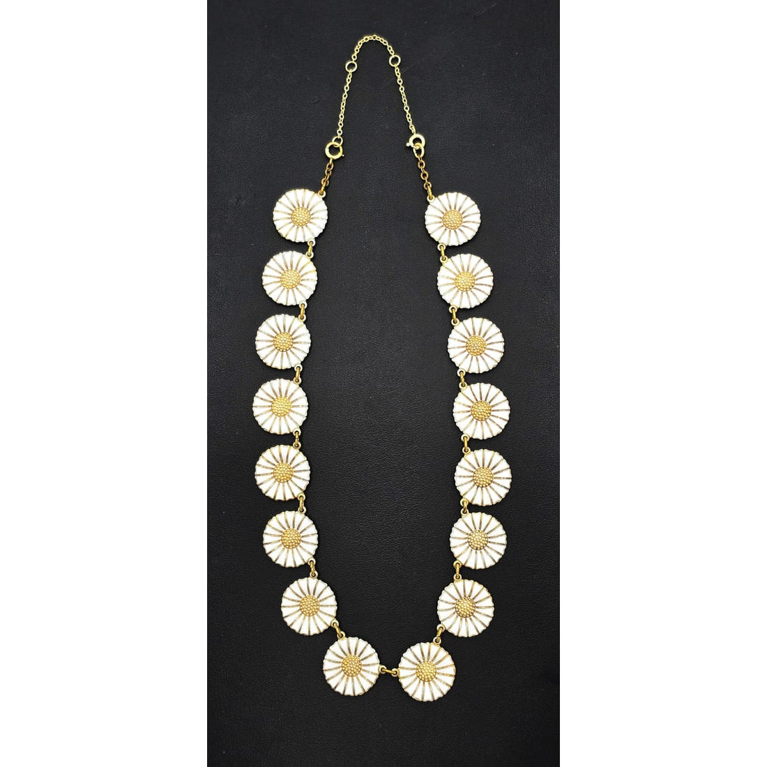 Anton Michelsen Denmark Sterling Enamel Marguerite Daisy Necklace 1940s