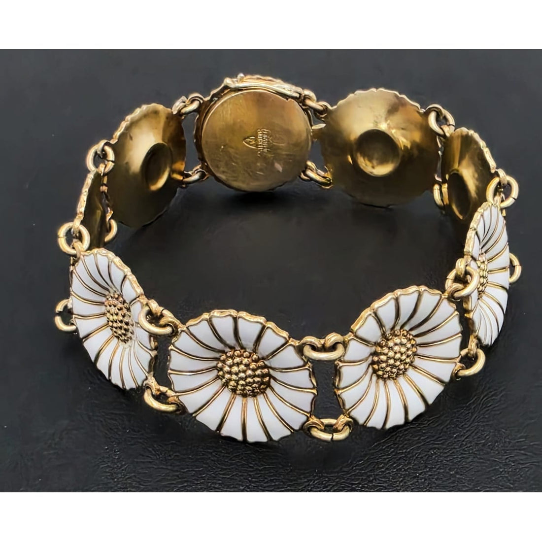 Anton Michelsen Denmark Sterling Enamel Marguerite Daisy Bracelet 1940s