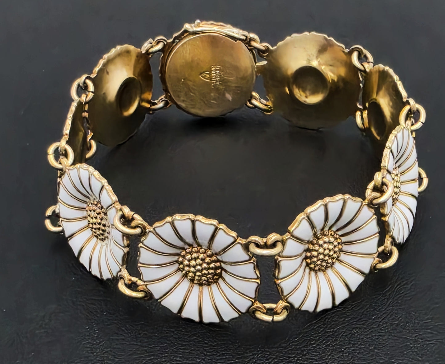 Anton Michelsen Denmark Sterling Enamel Marguerite Daisy Bracelet 1940s