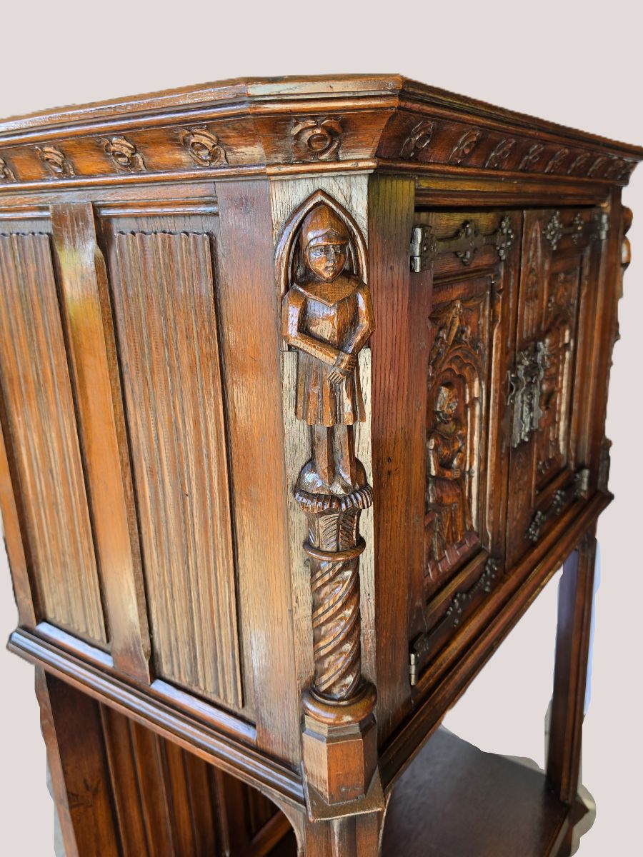 19th Century Flemish Oak &amp; Iron Neo-Renaissance/Gothic Revival Vestry Cabinet