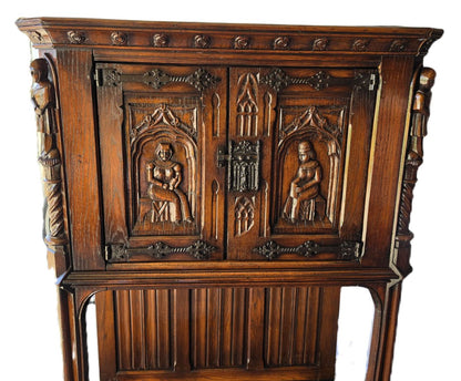 19th Century Flemish Oak &amp; Iron Neo-Renaissance/Gothic Revival Vestry Cabinet