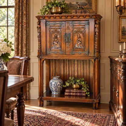 19th Century Flemish Oak &amp; Iron Neo-Renaissance/Gothic Revival Vestry Cabinet