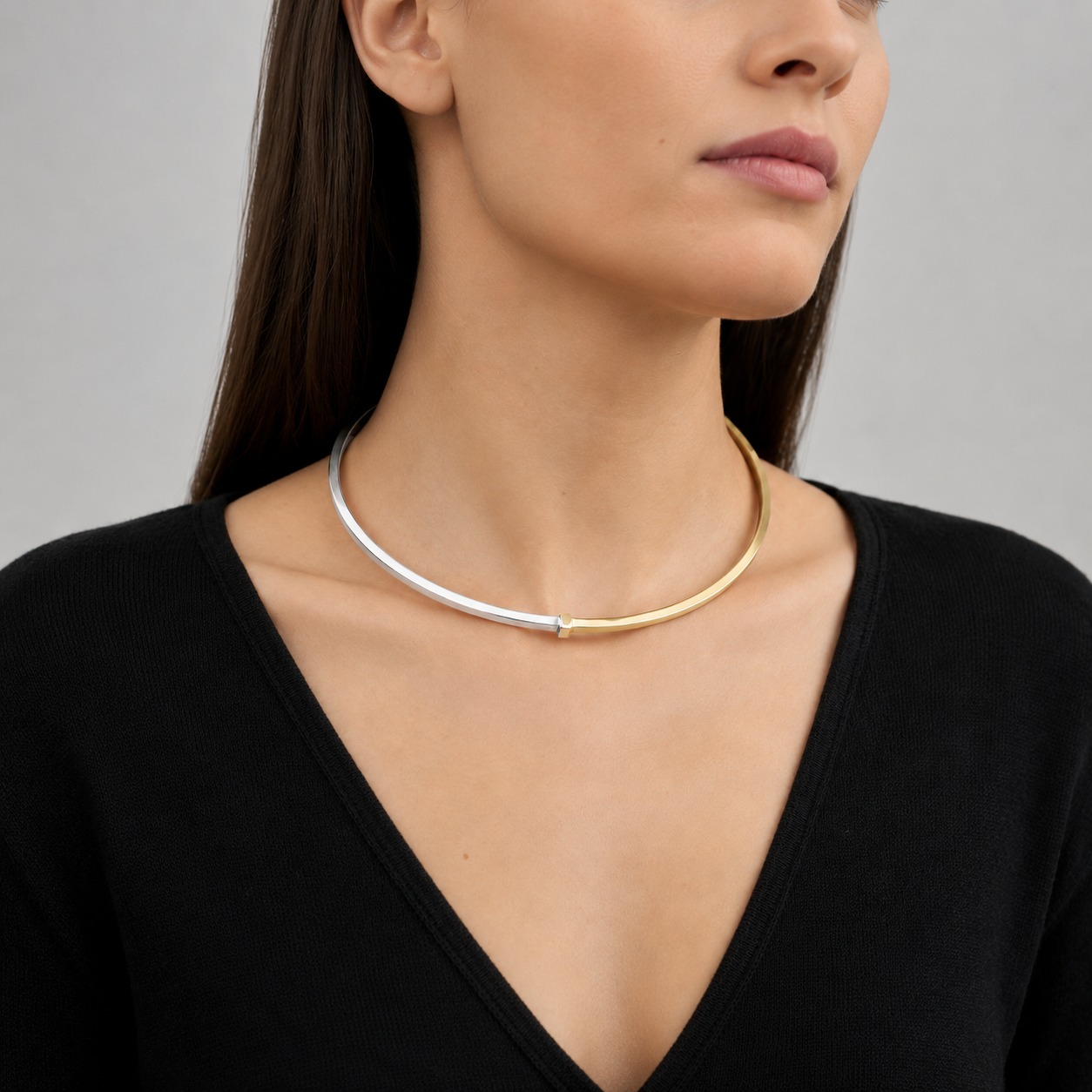 Superbe collier rigide moderniste Georg Jensen en argent doré, années 80/90