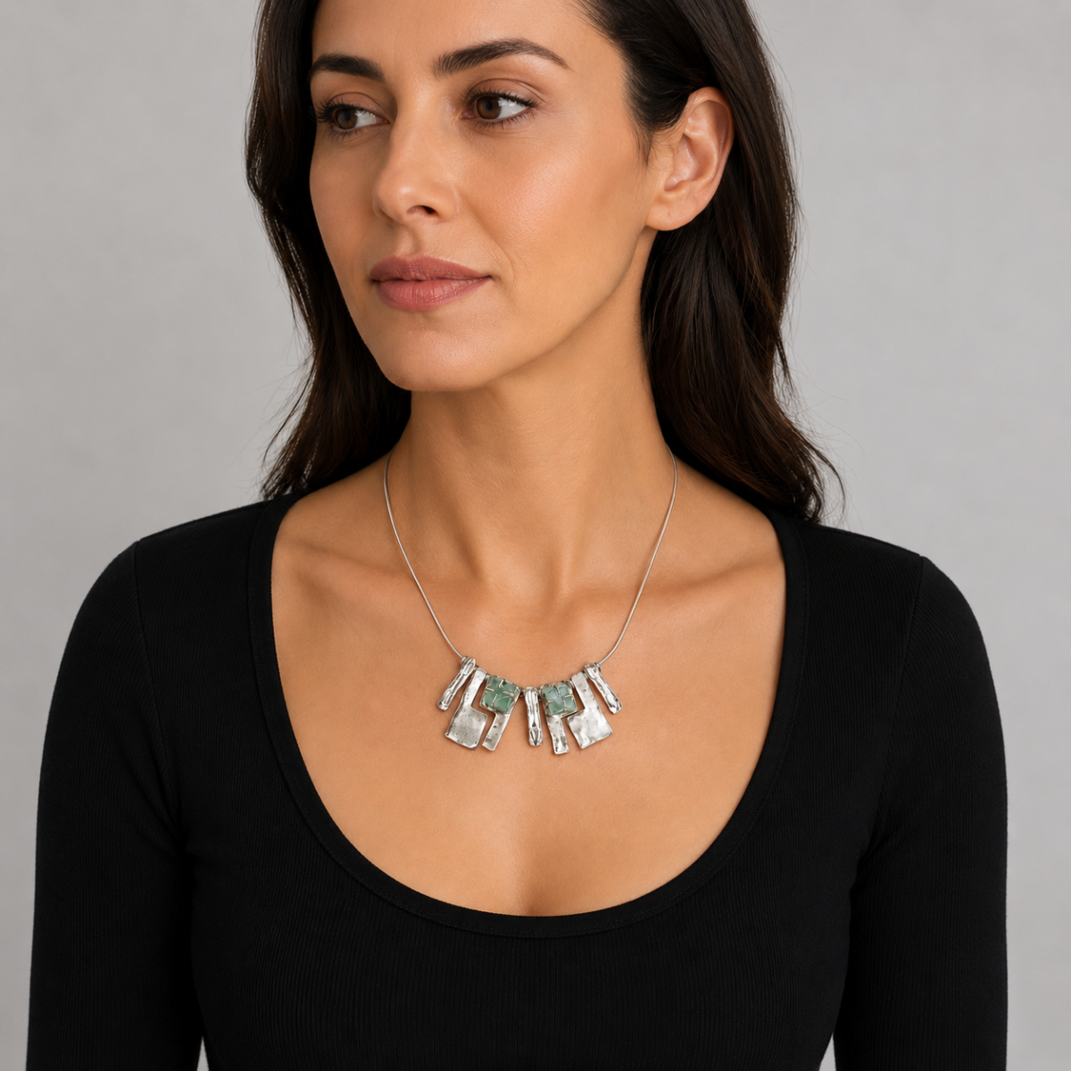 Luli Hammersztein Jewelry Luli Hammersztein Sterling Glass Abstract Modernist Necklace Bracelet Set 80s