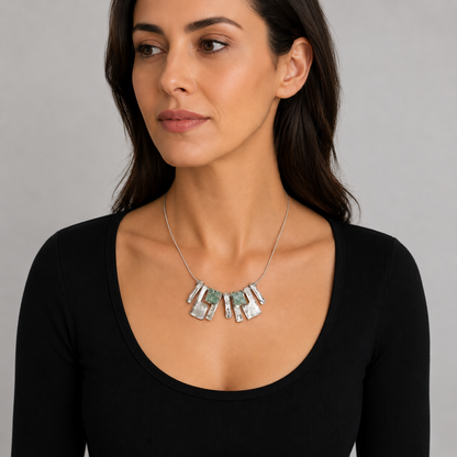 Luli Hammersztein Jewelry Luli Hammersztein Sterling Glass Abstract Modernist Necklace Bracelet Set 80s