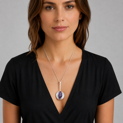 Uitstekend EC NOORWEGEN+Ontwerpen Modernistische 3D Sterling Amethist Ketting 1960s