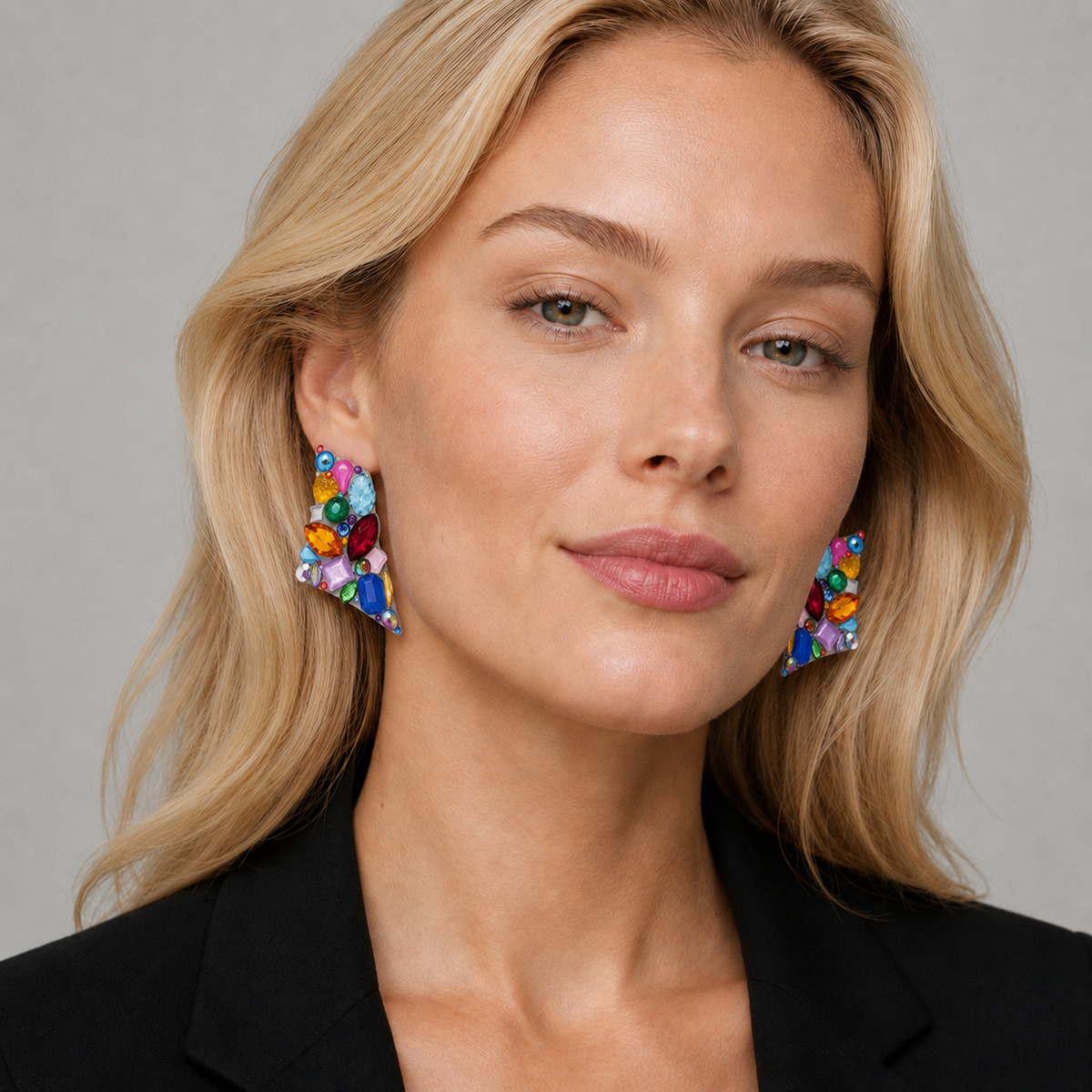 Rare Bill Schiffer Large Abstract Lucite &amp; Rhinestone Wearable Art Earrings 1989
