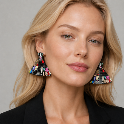Rare Bill Schiffer Skyline Collection Large Colorful Wearable Art Earrings 1987
