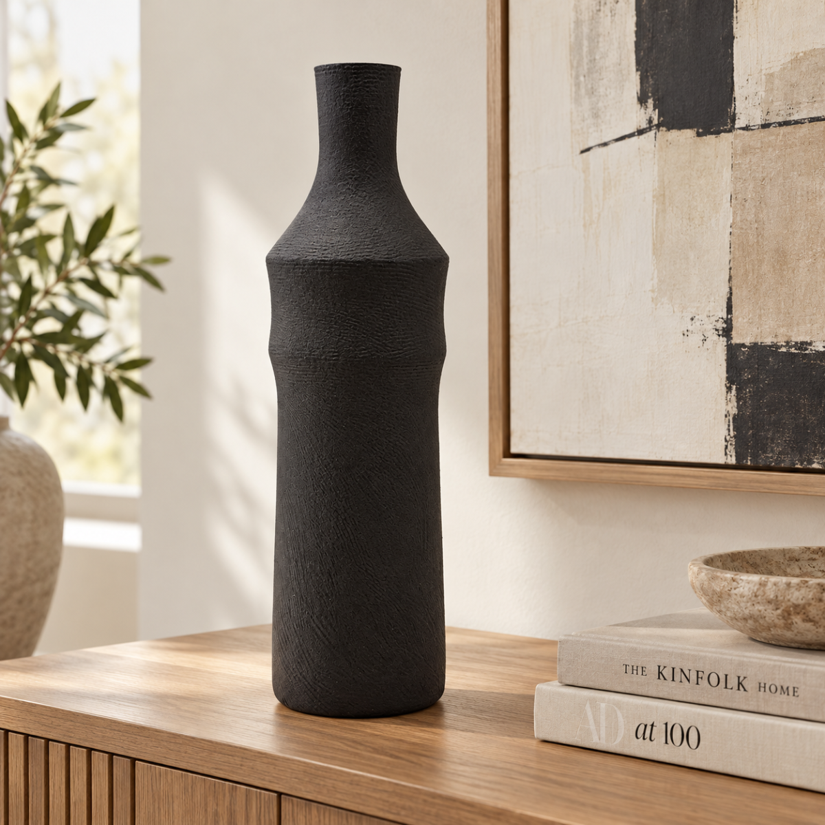 Mirena Kim Studio Ceramic Matte Black &amp; Cream Tall Vase