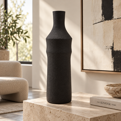 Mirena Kim Studio Ceramic Matte Black &amp; Cream Tall Vase
