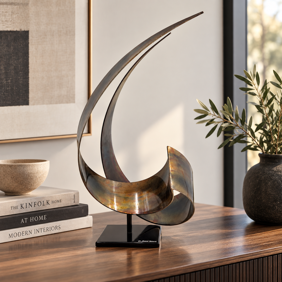 C Jere Sculpture Superb Curtis Jere Abstract Modernist Lacquered Steel Sculpture Circa 2004
