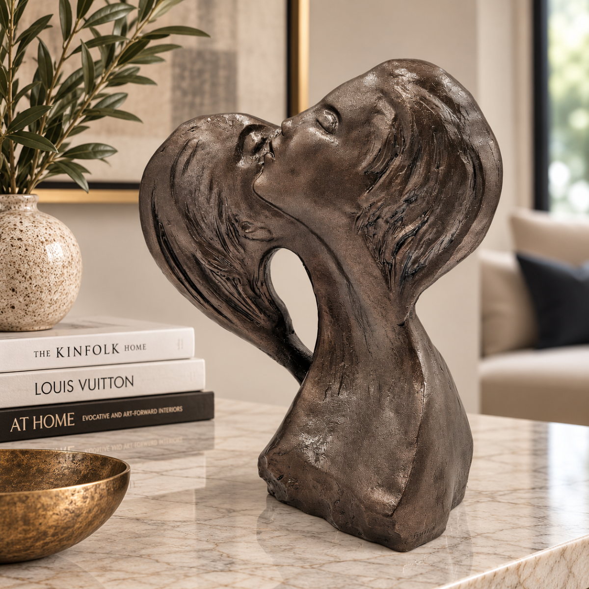 Austin Productions Sculpture Restored Austin Prod Sculpture Large Bronzed "Faces of Love" Fisher C. 1980